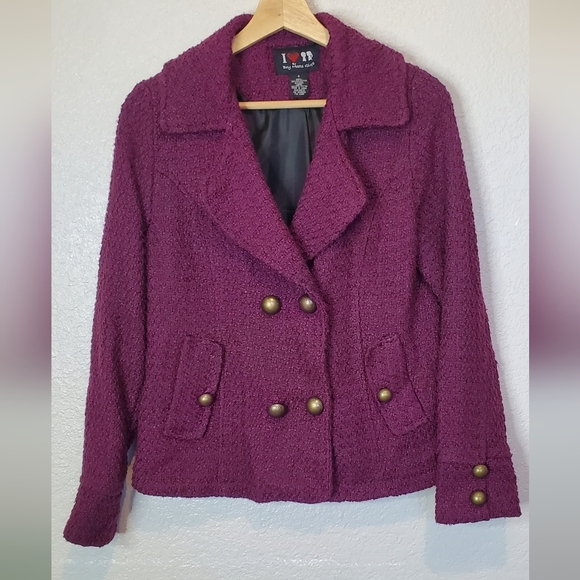 Boy Meets Girl Wool Blend Purple Tweed Double-Breasted Jacket Peacoat Size Small - Picture 7 of 8